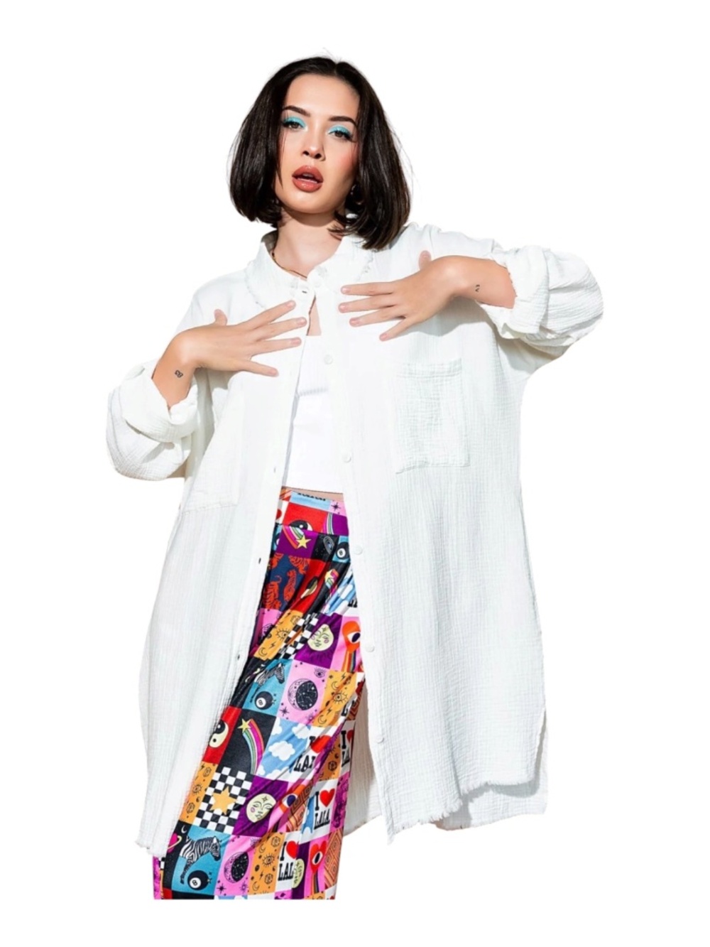 Dressed in LALA - Lala Made me Do It - Oversized Button Up Gauze Top - S/M